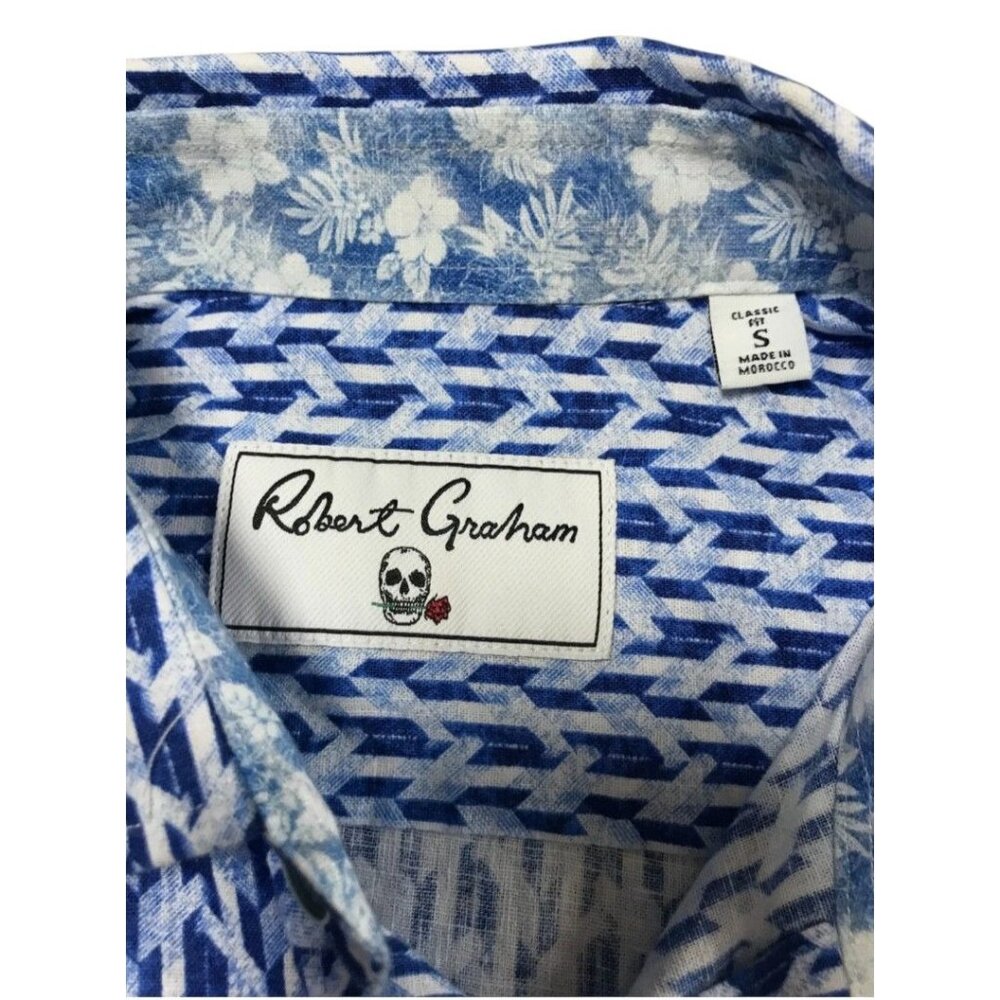 Robert Graham Tulsa Geo Blue‎ White Long Sleeve Button Down Shirt Men's S NEW - Picture 4 of 14